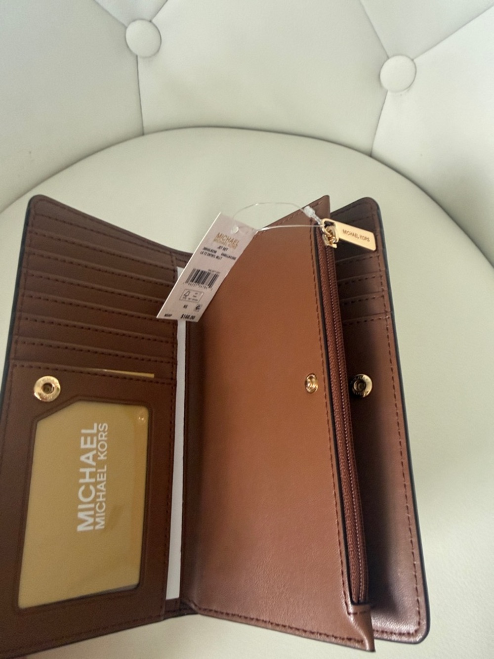 Michael Kors Jet Set Continental  Signature Vanilla Slim Wallet Snap Closure NEW - Picture 6 of 11